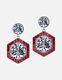 Hexagon Art Deco Style Red Halo Dangle Earrings Sterling Silver 925 Cz Jewelry