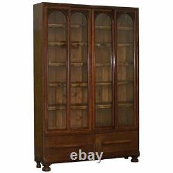 Huge 240cm Tall Solid English Oak Victorian Library Sliding Glass Door Bookcase