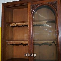 Huge 240cm Tall Solid English Oak Victorian Library Sliding Glass Door Bookcase