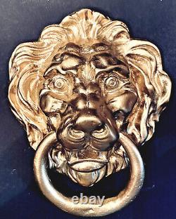 Impressive Antique Cast Metal 11x8 Lions Head Door Knocker, Art Deco Style