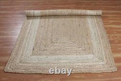 Indian Handmade Jute Rug Bohemian Beige Carpet Braided Style Look Doormat Rugs