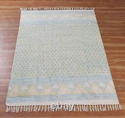 Indien Blue Kilim Handmade Cotton Durries Living Room Area Rug Outdoor Patio Mat