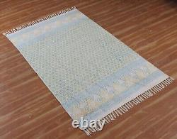 Indien Blue Kilim Handmade Cotton Durries Living Room Area Rug Outdoor Patio Mat
