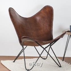 Industrial Leather Chair Vintage Butterfly Seat Metal Occasional Retro Lounge