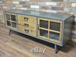 Industrial vintage wood style sideboard with 2 doors and 3 drawers