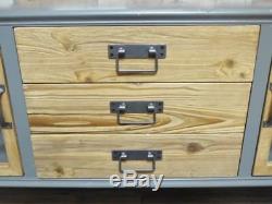 Industrial vintage wood style sideboard with 2 doors and 3 drawers