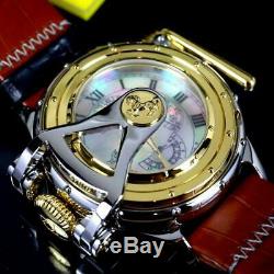 Invicta Chatham & Dover Watch White MOP Leather Gold Plated Lefty 52mm New