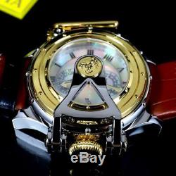 Invicta Chatham & Dover Watch White MOP Leather Gold Plated Lefty 52mm New