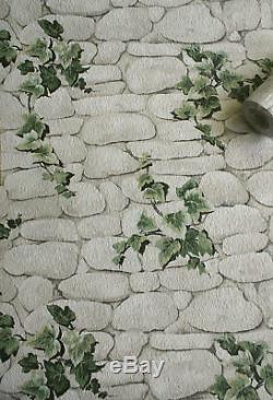 Ivy Brick Effect Wallpaper Stone Slate Textured Embossed White Green Erismann