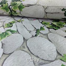 Ivy Brick Effect Wallpaper Stone Slate Textured Embossed White Green Erismann