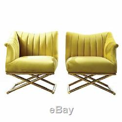 Kilian Contemporary Art Deco Furniture Pair of Luxury Cross Base Yellow Chairs