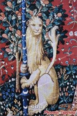 (LARGE) HEARING The Lady & Unicorn Medieval Tapestry Wall Hanging Jacquard Weave