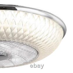 LED Ceiling Light Fitting Flush mount Luminaire with Remote and Fan 55 cm Chrome
