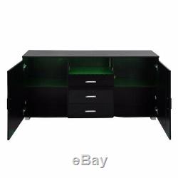 LED High Gloss 2 Door 3 Drawer Buffet Cabinet Sideboard Black Modern Furniture