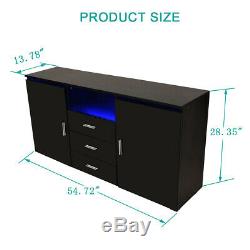 LED High Gloss 2 Door 3 Drawer Buffet Cabinet Sideboard Black Modern Furniture