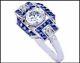 Lab Created Diamond & Sapphire Art Deco Style Wedding 14k White Gold Filled Ring