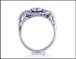 Lab Created Diamond & Sapphire Art Deco Style Wedding 14K White Gold Filled Ring