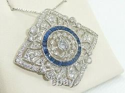Ladies Art Deco Style Sterling 925 Silver Blue White Sapphire Necklace / Brooch