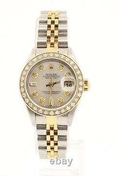 Ladies ROLEX Oyster Perpetual Gold & Steel Datejust 26mm WHITE MOP Dial Diamond