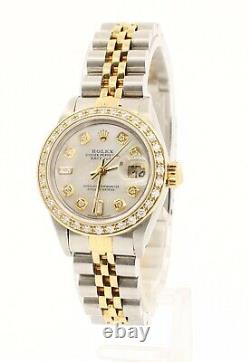 Ladies ROLEX Oyster Perpetual Gold & Steel Datejust 26mm WHITE MOP Dial Diamond