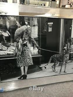 Lady and Leopard shopping glitter wall art picture with mirrored frame iconic