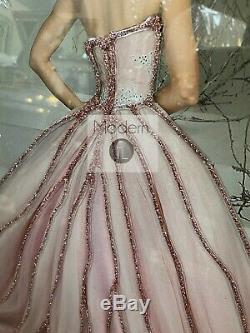 Lady in Pink Dress Picture on Mirror Frame with Glitter Detail