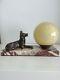 Lamp Art Deco French Vintage Bronze Dog Gazing At Globe Moon On Marble Base