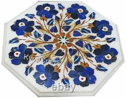 Lapis Lazuli Stone Inlay Work Coffee Table Top White Marble End Table 09 Inches