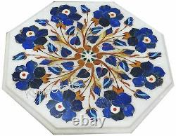 Lapis Lazuli Stone Inlay Work Coffee Table Top White Marble End Table 09 Inches