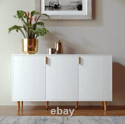 Large 3 Door White Art Deco Sideboard Cupboard White & Brass Handles 127cms New