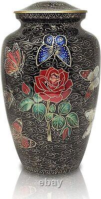 Large Adult Cremation Urn for Human Ashes Butterflies on Rose Floral Home Decor