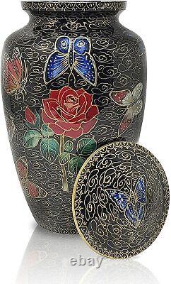 Large Adult Cremation Urn for Human Ashes Butterflies on Rose Floral Home Decor