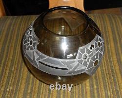 Large Antique Ball Globe Vase Engraved Art Deco Schneider Daum Style