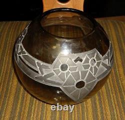 Large Antique Ball Globe Vase Engraved Art Deco Schneider Daum Style