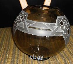 Large Antique Ball Globe Vase Engraved Art Deco Schneider Daum Style