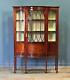 Large Antique Edwardian Inlaid Mahogany Bow Front Display Cabinet, Newly Lined
