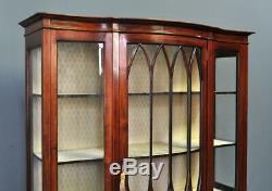 Large Antique Edwardian Inlaid Mahogany Bow Front Display Cabinet, Newly Lined