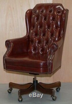 Large Chesterfield Oxblood Leather Wing Back Directors Captains Office Chair