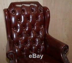 Large Chesterfield Oxblood Leather Wing Back Directors Captains Office Chair
