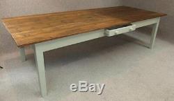 Large French Farmhouse Table With Painted Base & Drawer