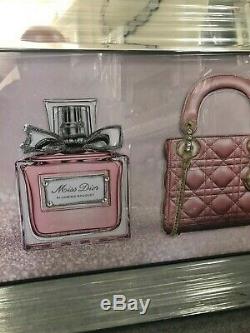 Large Pink Designer Bag, Shoe and Perfume 3D Picture with mirrored frame