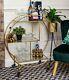 Large Round 3 Tier Drinks Trolley Gold 1930's Art Deco Glass Shelves