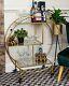 Large Round 3 Tier Drinks Trolley Gold 1930's Art Deco Glass Shelves