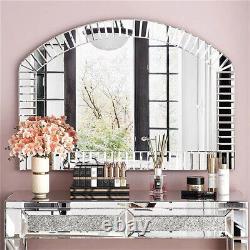 Large Silver Arched Wall Mirror Bevelled Glass Mantel Vanity Mirror Window Style