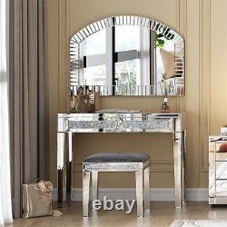 Large Silver Arched Wall Mirror Bevelled Glass Mantel Vanity Mirror Window Style