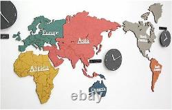 Large World Map Wall Clock Wooden DIY Sticker Puzzle Decor Interior Gift EcoMix