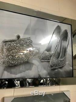 Large high heel shoes with handbag glitter picture with mirrored frame