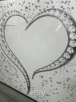 Large silver and white love heart glitter sparkle picture in mirrored frame