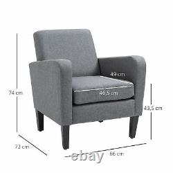 Linen Modern-Curved Armchair Accent Seat with Thick Cushion Wood Legs Grey