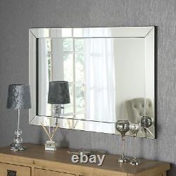 Livia Extra Large Silver Glass Framed Rectangle Bevelled Wall Mirror 120 x 80cm